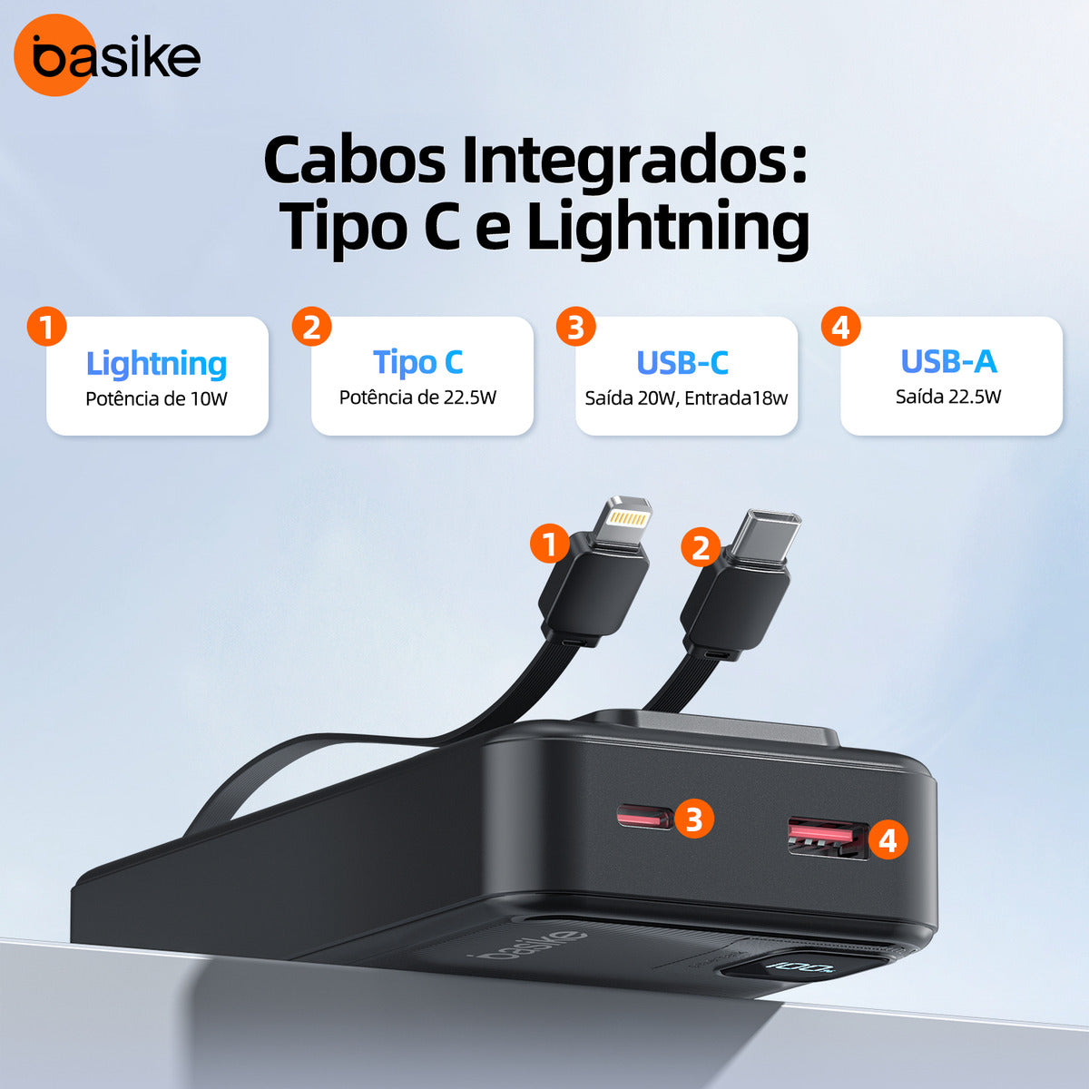 Power Bank Basike B 079 20.000mAh 22.5W Carga Rápida Com Display