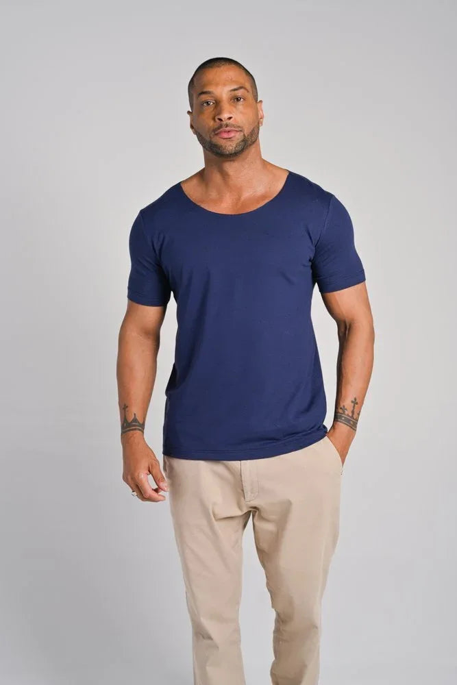 Camiseta Canoe Gola Canoa Algodão Egípcio com Elastano Azul