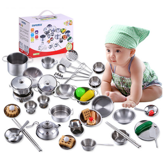 Mini Cozinha Infantil Em Aço Inox 25 Peças