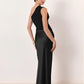 Vestido Longo Acinturado Acetinado Decote Diagonal e Ombro Único – Mirela