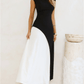 Vestido Longo Sem Mangas com Design Bicolor Diagonal Elegante - Alane
