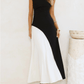 Vestido Longo Sem Mangas com Design Bicolor Diagonal Elegante - Alane