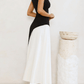 Vestido Longo Sem Mangas com Design Bicolor Diagonal Elegante - Alane