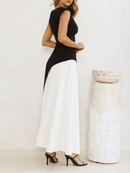 Vestido Longo Sem Mangas com Design Bicolor Diagonal Elegante - Alane