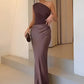 Vestido Longo Acinturado Acetinado Decote Diagonal e Ombro Único – Mirela