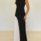 Vestido Longo Sem Mangas com Design Bicolor Diagonal Elegante - Alane