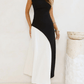 Vestido Longo Sem Mangas com Design Bicolor Diagonal Elegante - Alane