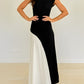 Vestido Longo Sem Mangas com Design Bicolor Diagonal Elegante - Alane