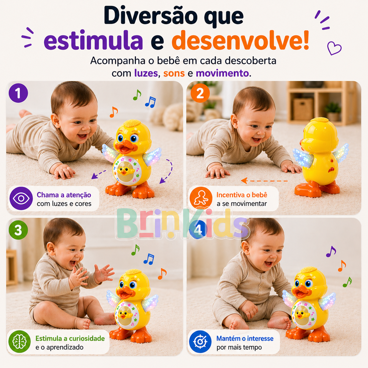 Patinho Infantil 3 em 1 - Canta, dança e  acende Luzes