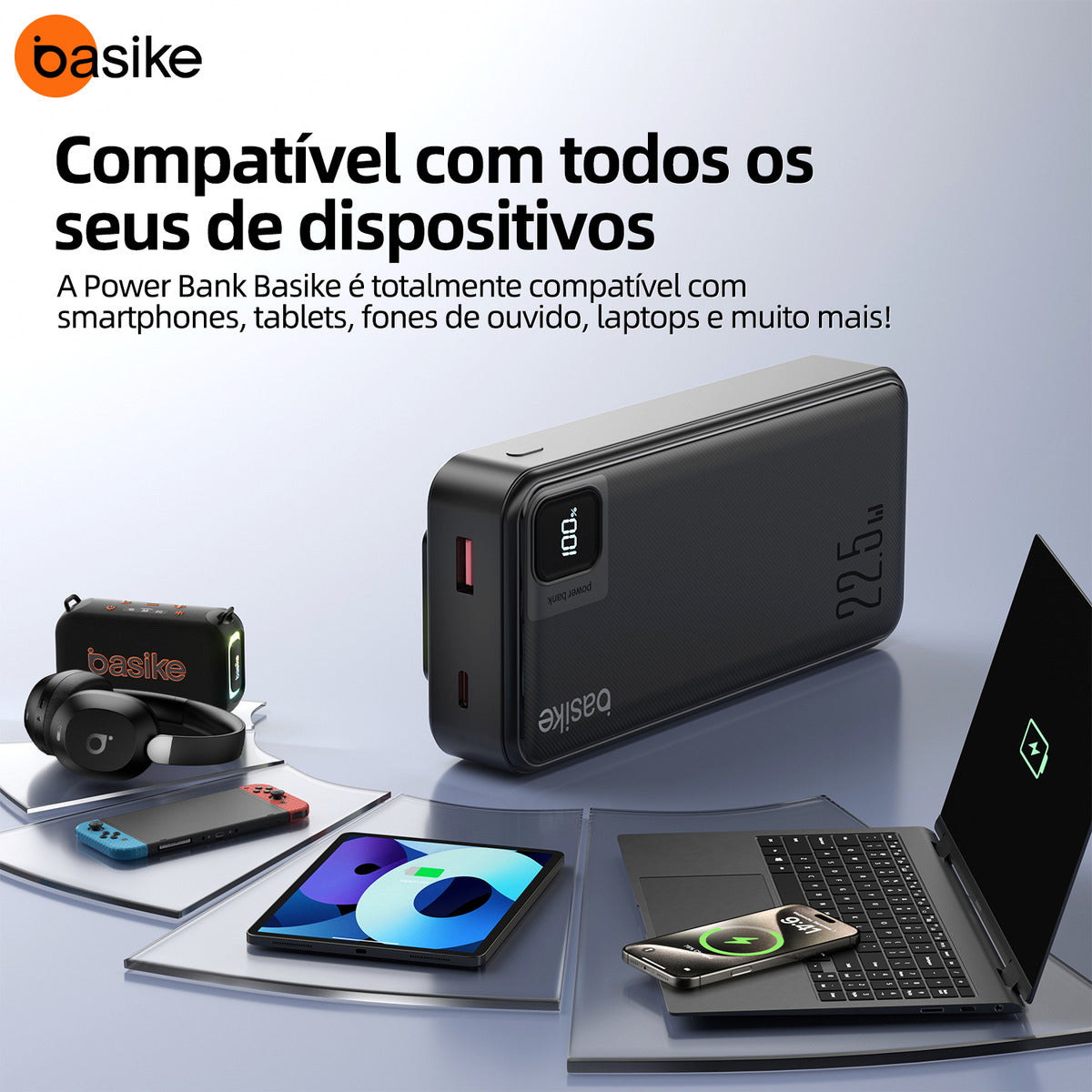 Power Bank Basike B 079 20.000mAh 22.5W Carga Rápida Com Display