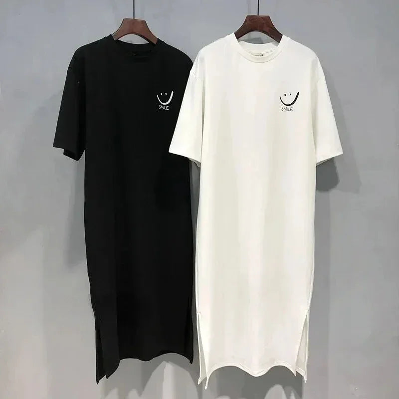 Vestido Camisetão Feminino Smile – Midi Oversized Manga Curta