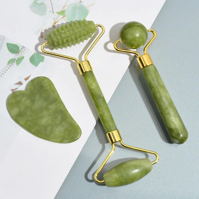 Rolo Jade Rosto e Corpo Massageador - Gua sha Pedra Natural