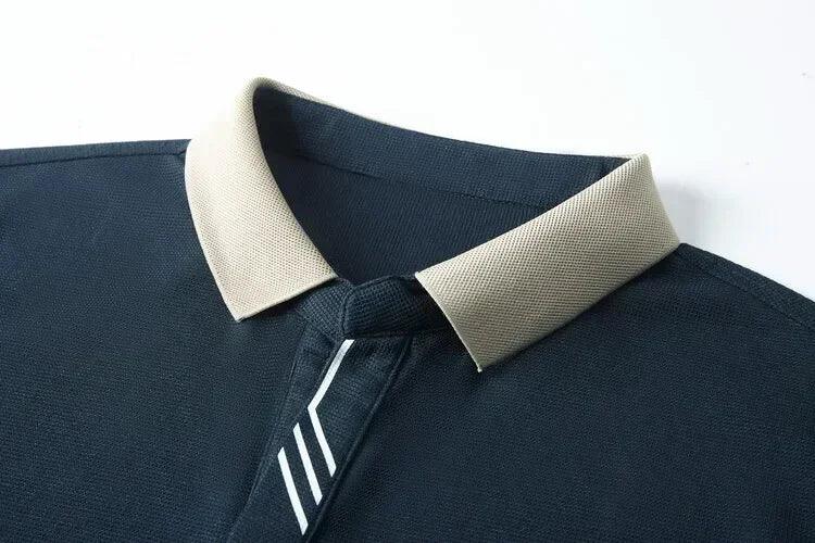 Polo masculina de manga comprida com gola virada para baixo