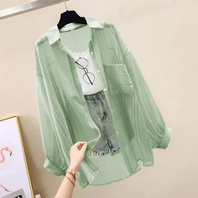 Camisa elegante perspectiva fina chiffon blusa coreano