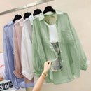 Camisa elegante perspectiva fina chiffon blusa coreano