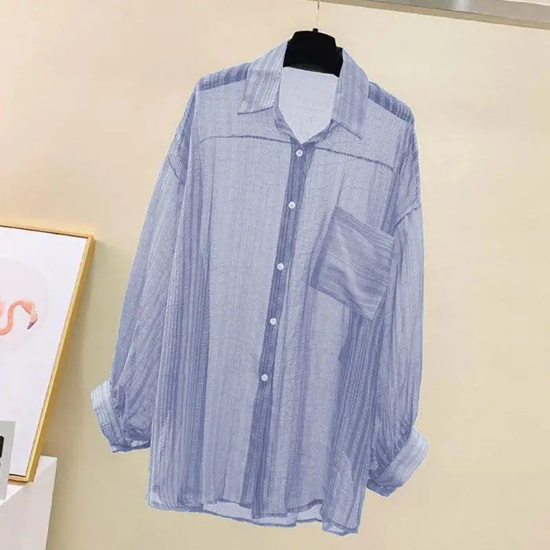 Camisa elegante perspectiva fina chiffon blusa coreano