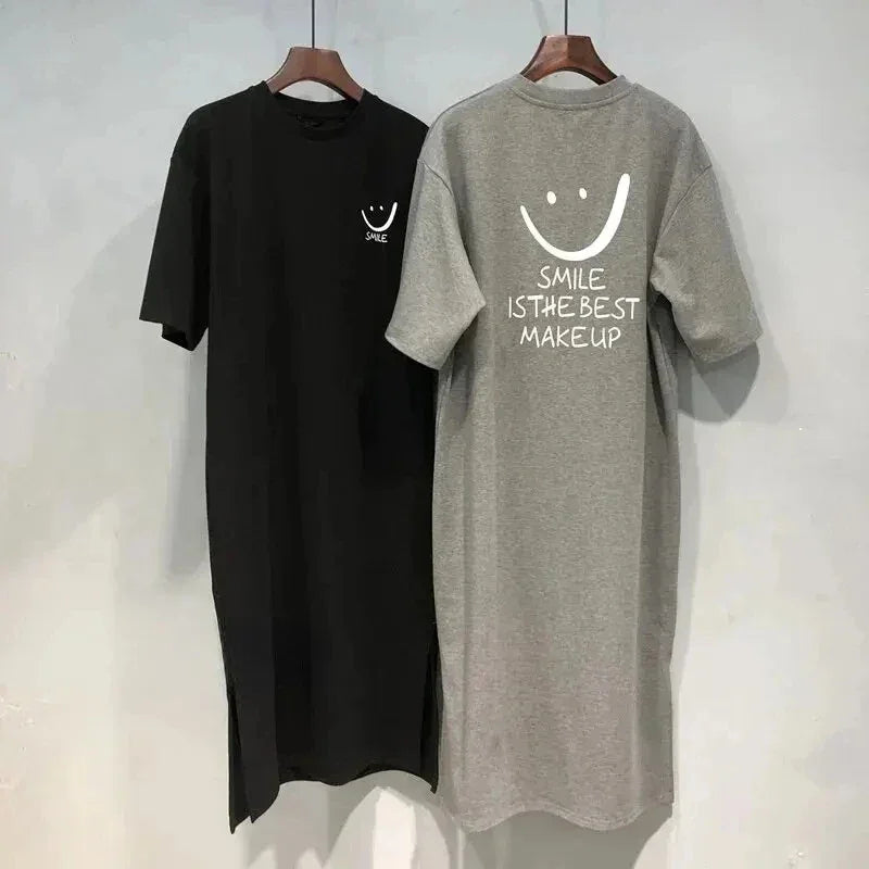 Vestido Camisetão Feminino Smile – Midi Oversized Manga Curta