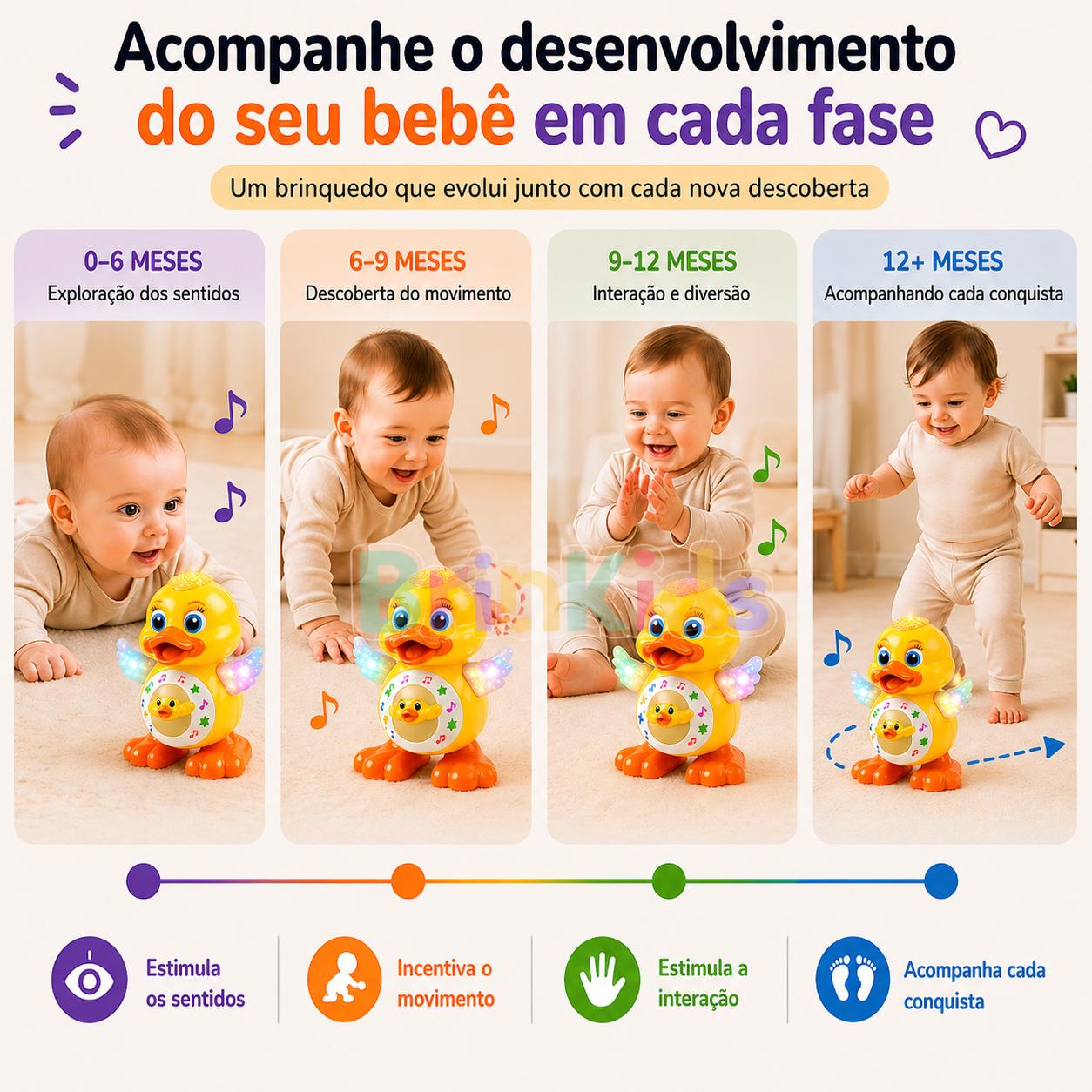 Patinho Infantil 3 em 1 - Canta, dança e  acende Luzes