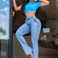 Calça Jeans Flare Cintura Alta Bolso Faca Ref: 0CJ07