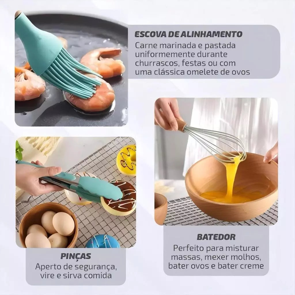 Kit Utensílios de Cozinha em Silicone 12 Peças