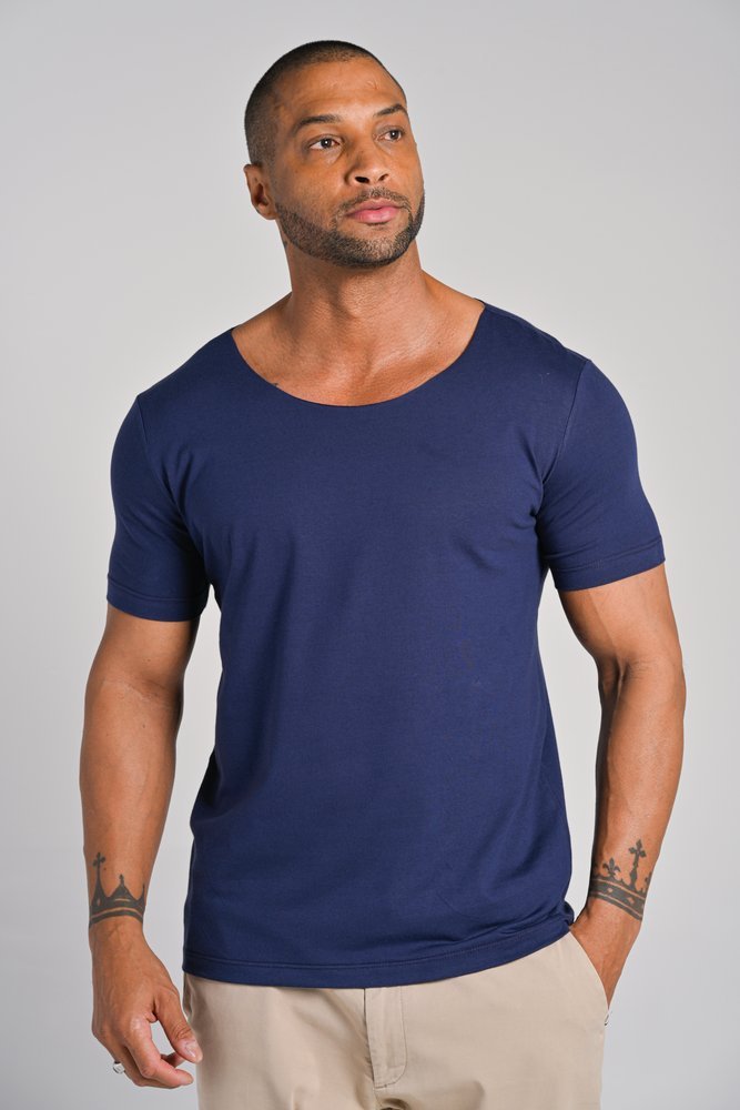 Camiseta Canoe Gola Canoa  Algodão Egípcio com Elastano Azul