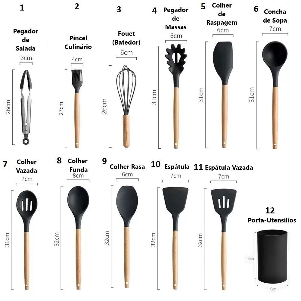 Kit Utensílios de Cozinha em Silicone 12 Peças